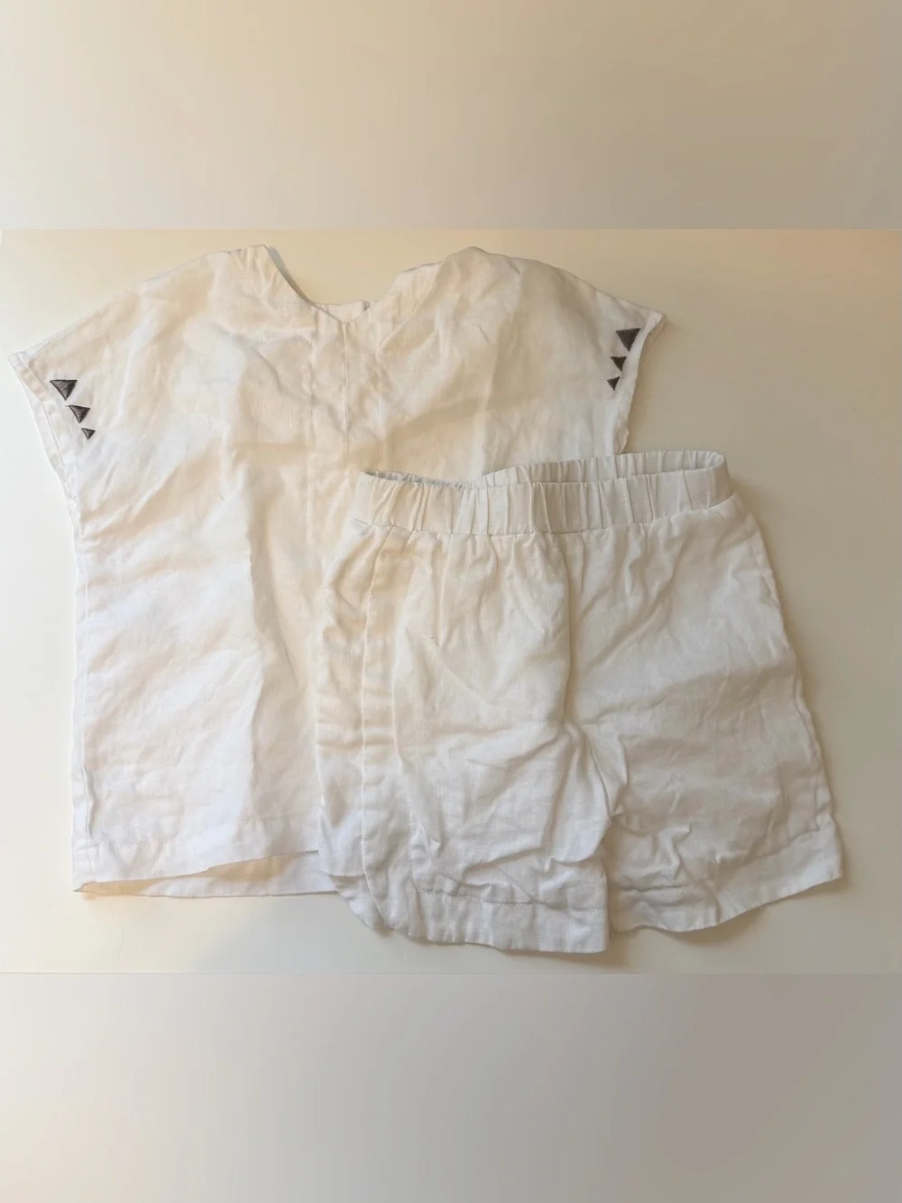 White Linen Two-Piece Set for Boys - Top & Elastic Waist Shorts